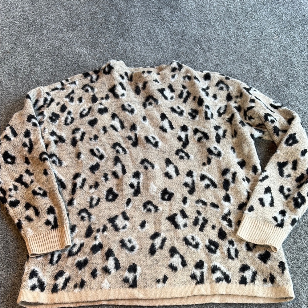 Women’s Tribal Leopard Print Sweater - Cream and Black - Size Large